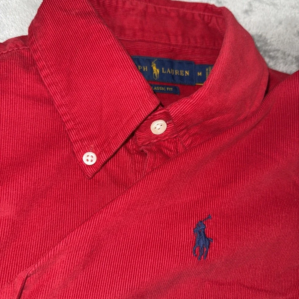 Polo Ralph Lauren Mens Red Micro Corduroy Button Down Shirt Classic Fit M